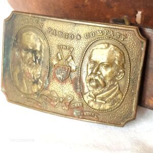 Vtg Henry Wells & William Fargo WELLS FARGO Tiffany New York Brass Buckle w/Belt